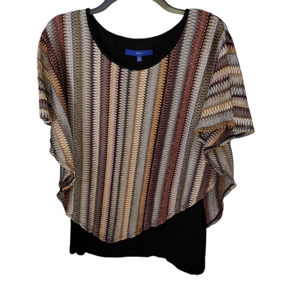 Apt. 9 Metallic Striped Poncho Overlay Black Tank Top Size XL